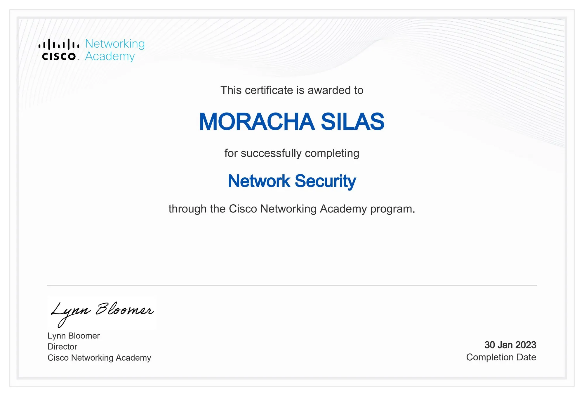 Network Security certificate from Cisco Networking Academy