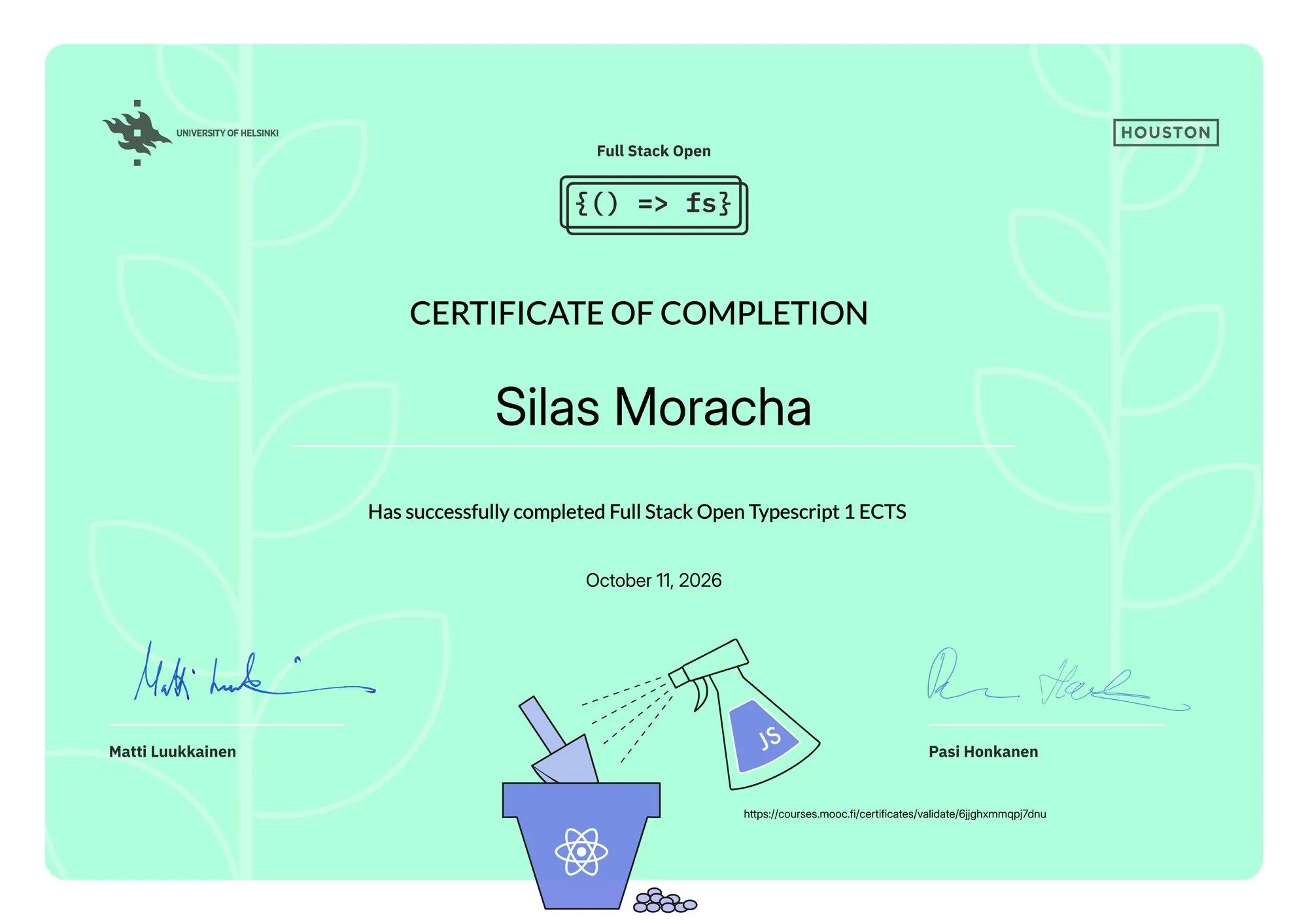 Full Stack Open: TypeScript certificate from University of Helsinki